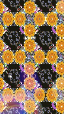 Çiçek desenli çizim. Raster illüstrasyonu. Asya tekstil tarzında. Gri renkli çiçekler. Raster illüstrasyonu.