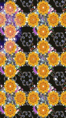 Raster illüstrasyonundaki çiçek desenli çizim. Gri renkli çiçekler.