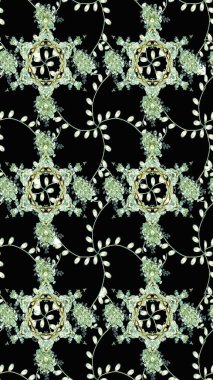 Raster illüstrasyonundaki çiçek desenli çizim. Siyah renkte çiçekler.