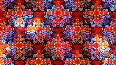 Soyut etnik raster çizim kalıbı. Kabile sanatı boho baskısı, klasik çiçek arkaplanı. Arkaplan dokusu, duvar kağıdı, kırmızı renkli çiçek teması.