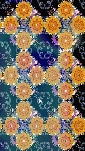 3D çiçekler, eskiz. Raster illüstrasyonu. Mavi renklerde.