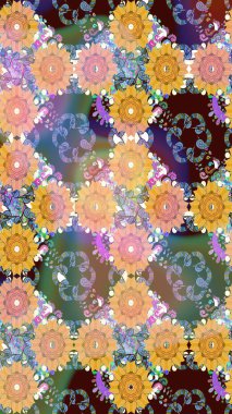 Suluboya çiçekli çiçek deseni. Raster illüstrasyonu. Bej renkli Asya tekstili.