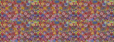 Raster deseni. Bahar çiçekleri dallı desen, kahverengi ve kırmızı renkler çiçekli siluet.