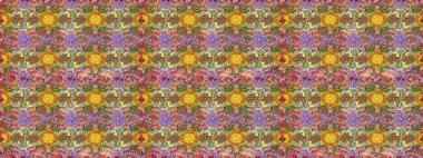 Kahverengi renkli şirin çiçek deseni. Renkli Bahar Temalı Kusursuz Arkaplan. Düz Çiçek Elementleri Tasarımı. Raster Modaya uygun kumaş deseni.