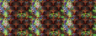 Raster illüstrasyonundaki çiçek desenli çizim. Suluboya tarzında kahverengi renkte çiçekler.