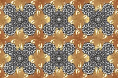 Altın antika ortaçağ dekoratifi, kahverengi, gri ve bej renklerinde altın desenli süslemeler ve yapraklar. Kusursuz kraliyet lüksü, altın barok kumaş rengi..