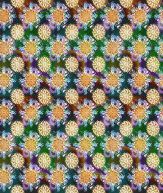 Moda baskıları için zarif bir şablon. Yeşil ve bej çiçekli bahar çiçekleri. Küçük renkli çiçekler. Küçük çiçekte güzel bir desen. Motley illüstrasyonu.