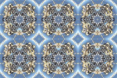 Soyut duvar kâğıdı, ambalaj dekorasyonu. Altın kar taneleri basit, pürüzsüz desen. Tarafsız, gri ve mavi renkte Raster altın deseni. Kışın sembolü, Mutlu Noel tatili, Mutlu yıllar 2019