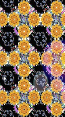 Raster suluboya çiçek deseni, narin çiçekler, siyah çiçekler, tebrik kartı şablonu. Güzel kumaş deseni.