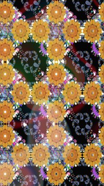 Kumaş desenli papatya çiçeği detayı. Sarı renkte çiçekler.