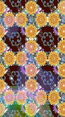 Küçük çiçekteki sevimli çiçek deseni. Kahverengi renkli çiçekler. Raster illüstrasyonu.