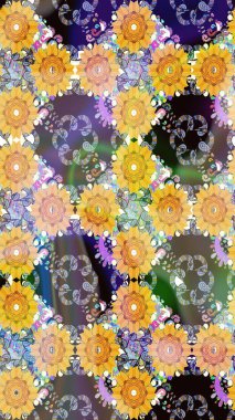 Kumaş desenli papatya çiçeği detayı. Sarı renkte çiçekler.