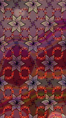 Egzotik çiçekler, kahverengi ve mor renkler üzerine botanik, parlak klasik doğa. Raster illüstrasyonu. Klasik tropikal doğal elementlerin suluboya seti.