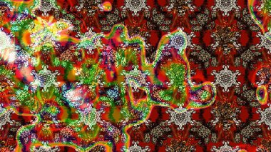 Renkli desenli eskiz deseni, kahverengi çiçekler ve dekoratif elementlerle. Eskiz geçmişi. Raster illüstrasyonu. Kumaş, tekstil, duvar kağıdı baskısı için. Antika retro tarzı.