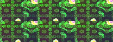 Üzerinde gelincikler ve vadi zambakları olan renkli çiçek desenli nakış deseni. Tekstil tasarımı için geleneksel Raster çiçek buketi yeşil ve kahverengi renkler.