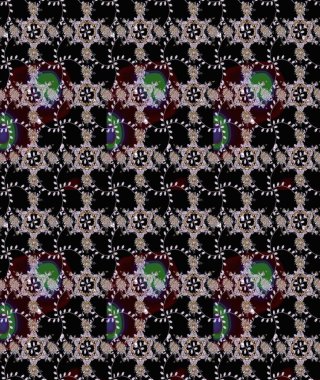 Raster illüstrasyonunda kusursuz çiçek deseni. Siyah ve nötr renkte çiçekler.