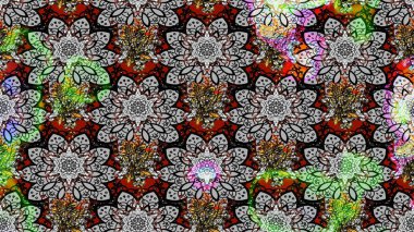 Soyut çiçek çizim kalıbı arka planı. Raster deseni. Raster illüstrasyonu. Gri renklerde. Küçük çiçekte sevimli çiçek deseni var..