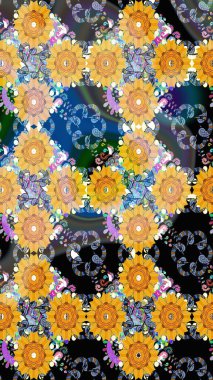 Raster illüstrasyonundaki çiçek desenli çizim. Sarı renkli çiçekler. Renkli Bahar Teması eskiz kalıbı. Düz Çiçek Elementleri Tasarımı.