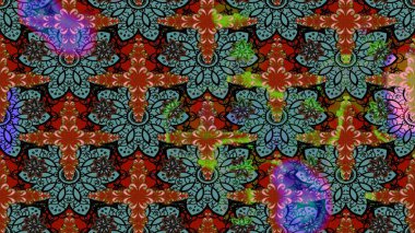 Çiçeksel çizim kalıbının yansıması. Vadinin mavi renkli çiçekleri.