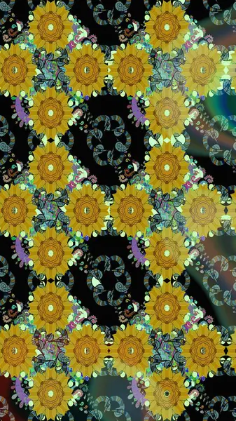 Çizim çiçek deseni duvar kağıdı, web sitesi arka planı, ambalaj kağıdı, davetiye, broşür, afiş veya web sitesi için kullanılabilir. El çizimi Raster çizimi. Parlak elementlerin.