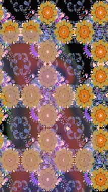 Desen, çizim, çiçek sınırı. Çiçek çelengi. Güzel, parlak, pürüzsüz kumaş, tuval. Kıvırcık, parlak örgü. Eski moda arka plan. Raster illüstrasyonu.