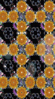 Raster illüstrasyonundaki çiçek desenli çizim. Siyah renkte çiçekler.