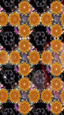 Klasik çiçek tasarımı elementleri. Siyah kıvırcık çiçekler siyah renkte şekillenir. Raster illüstrasyonu.