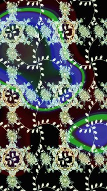 Küçük çiçekli yay deseni çiz. Raster illüstrasyonu. Suluboya tarzında siyah renkler üzerine.