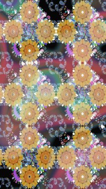 Bahar çiçekleri dallı desen, bej renkler ve çiçek silueti. Raster deseni.