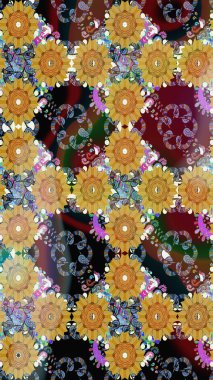 Kahverengi renklere karalama yapan çiçek desenli çizim. Raster illüstrasyonu.