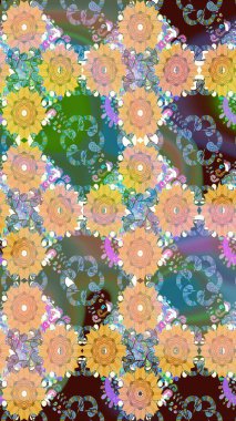 Yaprak ve çiçeklerin suluboya resimleri, bej renkler üzerine eskiz deseni. Bej renklerde bahar çiçekleri. Raster illüstrasyonu.