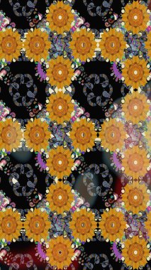 Raster suluboya çiçek deseni, narin çiçekler, siyah çiçekler, tebrik kartı şablonu. Güzel kumaş deseni.