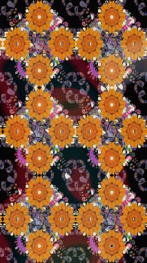 Eskiz klasiği. Raster Şirin kumaş deseni. Renkli Bahar Teması eskiz kalıbı. Düz Çiçek Elementleri Tasarımı.