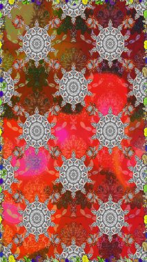 Kahverengi renklerde etnik çiçeklerle kusursuz bir desen. Raster Çiçek İllüstrasyon Şirin Tekstil.