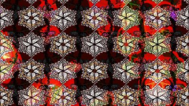 Çiçek desenli çizim. Siyah renkli Asya tekstili. Raster illüstrasyonu.