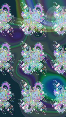 Güzel kumaş deseni. Zentangle soyut çiçekleri. Düz Çiçek Elementleri Tasarımı. Renkli Bahar Teması eskiz kalıbı. Raster illüstrasyonu. Çiçek tozu..