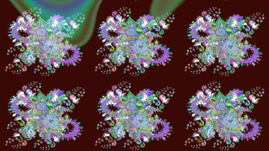 Raster Floral Illustration, Asyalı tekstil. Kahverengi renkli etnik çiçeklerle zarif bir eskiz deseni..