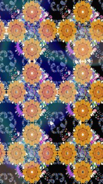 Çiçekli el çizimi çizimi deseni. Modern gösterişli mavi raster arka plan duvar kağıdı çizimi klasik çizgili iz sürme desenli çiçekler, çiçekli süsler.