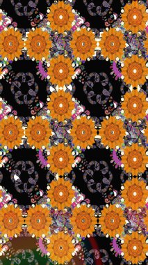 Çiçekli karalama şeklinde Raster çiçek deseni. Yumuşak, bahar çiçekli arka plan. Turuncu renkte çiçekler.