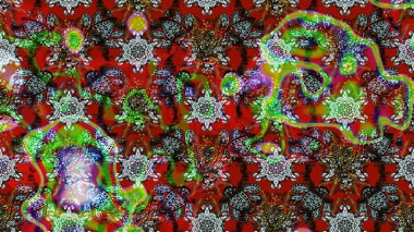 Çiçek buketleriyle klasik bir eskiz şekli. Raster illüstrasyonu. Kırmızı renklerde.