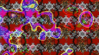 Tropik çiçek desenleri. Raster illüstrasyonu. Kırmızı renkte çiçekler.