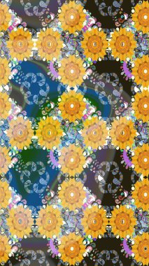 Sarı renkli çiçek desenli çizim. Sulu boya tarzında sarı renkte çiçekler.