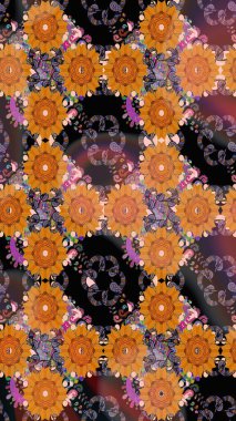 Turuncu renkli parlak çiçekli halı deseni..