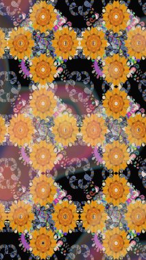 Sevimli çiçek raster deseni. Sarı renkli çiçekler. Renkli Bahar Teması eskiz kalıbı. Düz Çiçek Elementleri Tasarımı.