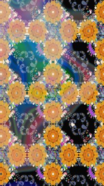 Tomurcukları papatya çiçekleri olan sevimli bir çiçek deseni. Eskiz geçmişi. Raster illüstrasyonu. Kumaş, tekstil, duvar kağıdı baskısı için. Eski usul. Miles Fleur, dandik süs.