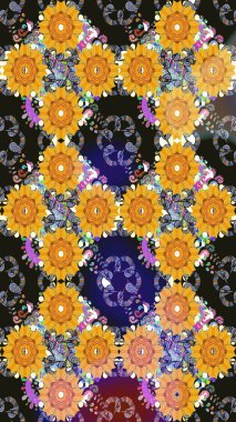 Kumaş desenli papatya çiçeği detayı. Sarı renkte çiçekler.