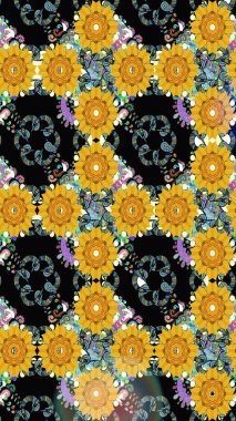 Sevimli çiçek raster deseni. Sarı renkli çiçekler. Renkli Yaz Temalı eskiz kalıbı. Düz Çiçek Elementleri Tasarımı.