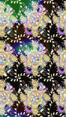 Tarafsız renklerde çok renkli, zarif küçük çiçekler ve komik böcekler, raster deseni, illüstrasyon.