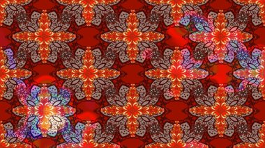 Çiçeksel çizim kalıbının yansıması. Vadinin çiçekleri kırmızı renklerde.