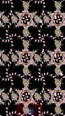 Şirin çiçek elementleri. Siyah renkli çiçekler. Raster illüstrasyonu. Çizim.